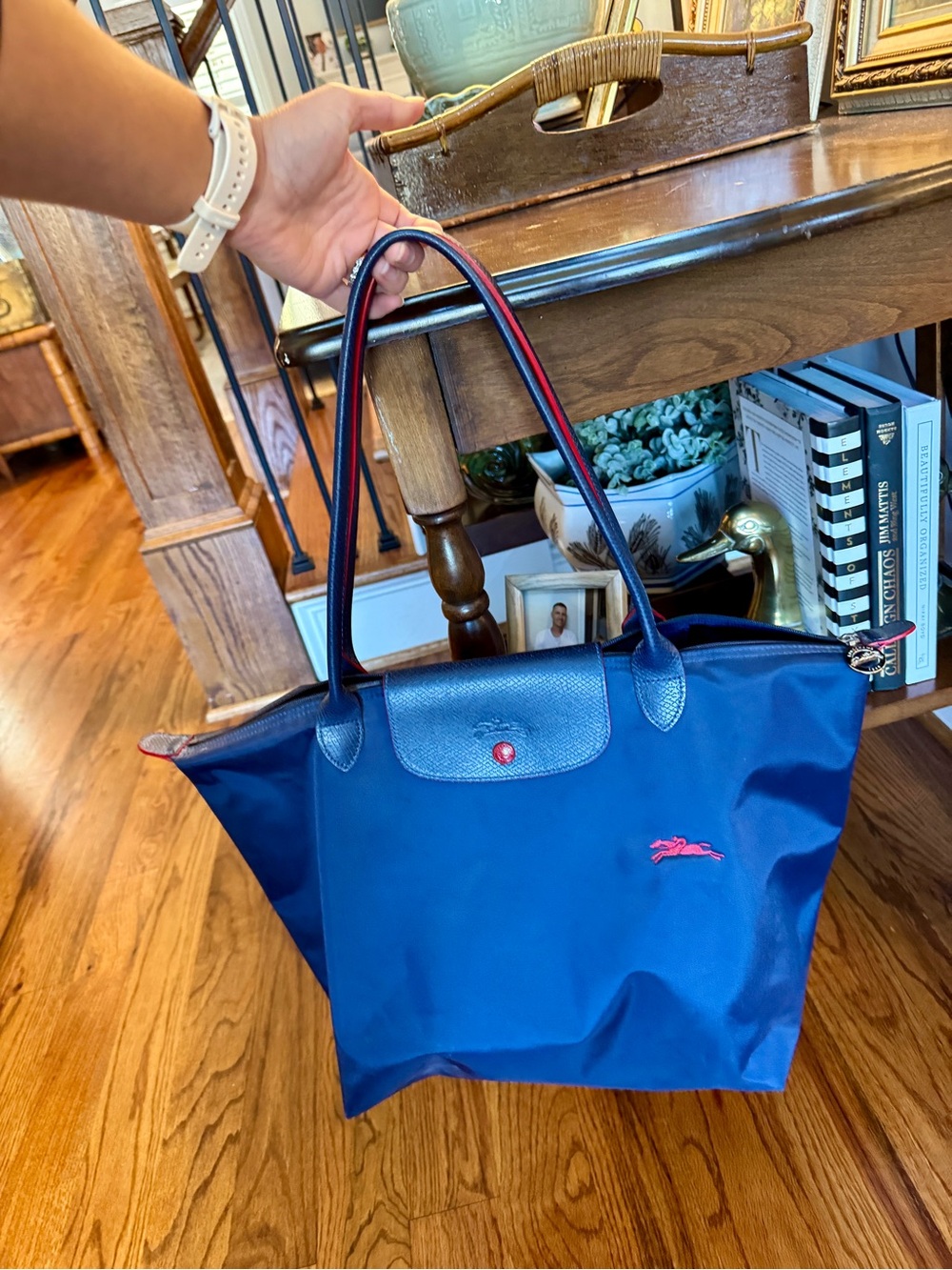 Longchamp Navy Blue Tote Bag with red Accent - Women Bags